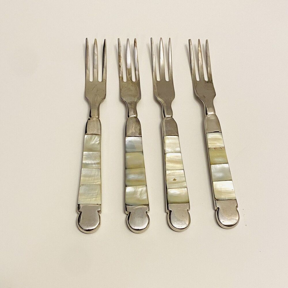 Towle Mother Of Pearl Seafood Forks Silver Plate Vintage Style India Qty Of 4